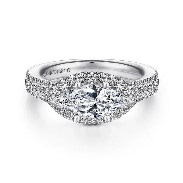 Horizontal Marquise Halo Diamond Engagement Ring Mounting