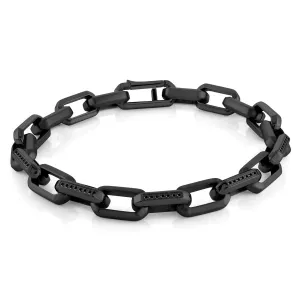 Italgem Stainless Steel Black Plated Rectangular Link with Black CZ Bracelet