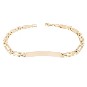 Italian 14k Yellow Gold Engravable Rectangle Link ID Bracelet 8.25" 5mm 7.2grams