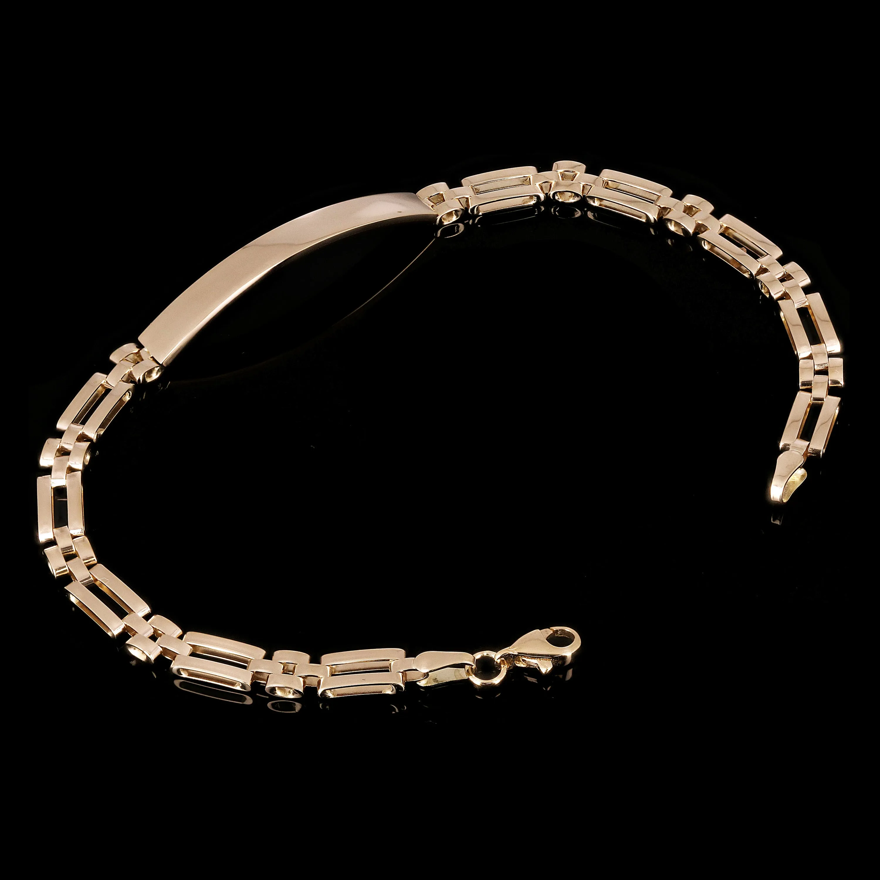 Italian 14k Yellow Gold Engravable Rectangle Link ID Bracelet 8.25" 5mm 7.2grams