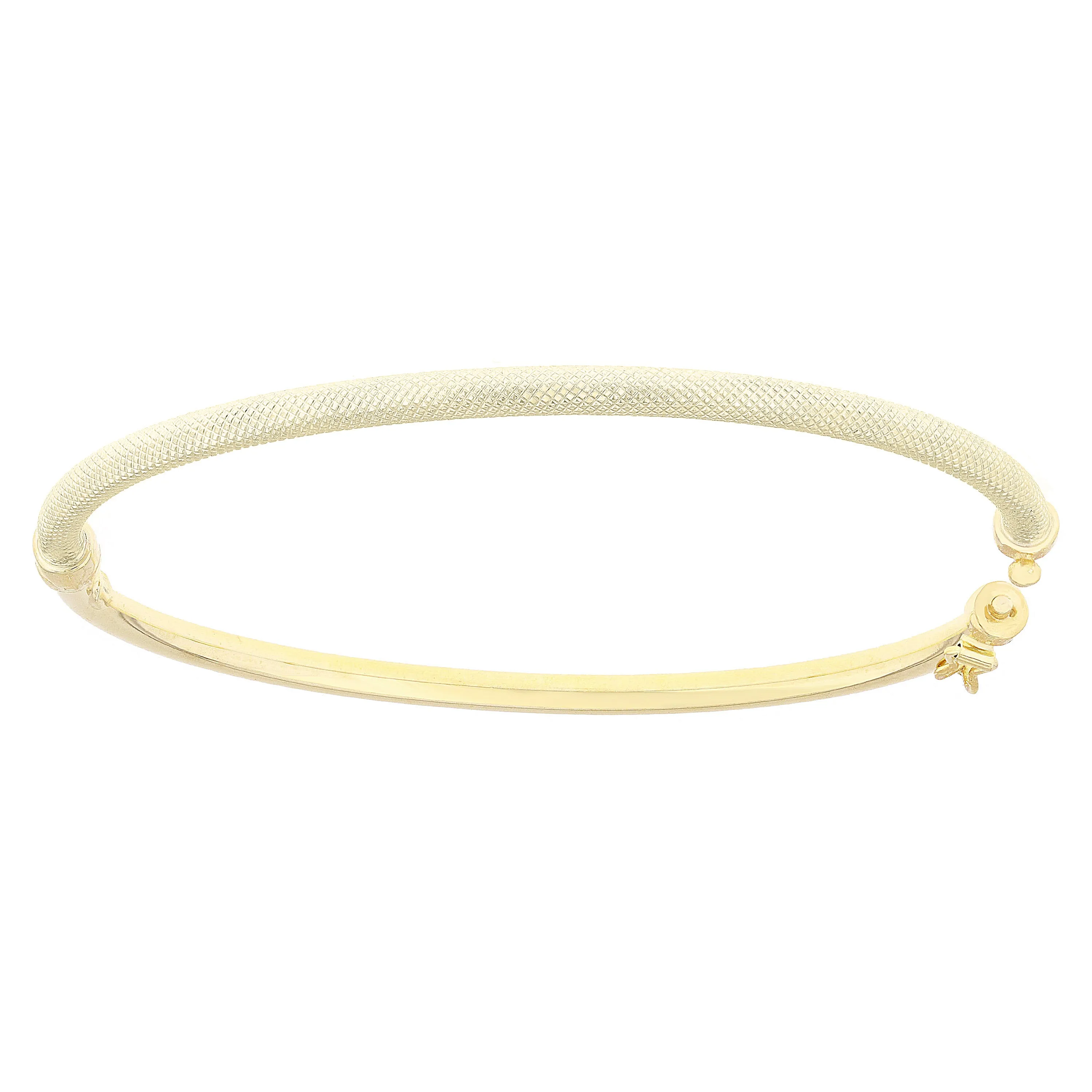 Italian 14k Yellow Gold Snare & Polished Hollow Tube Oval Bangle Bracelet 7" 3mm