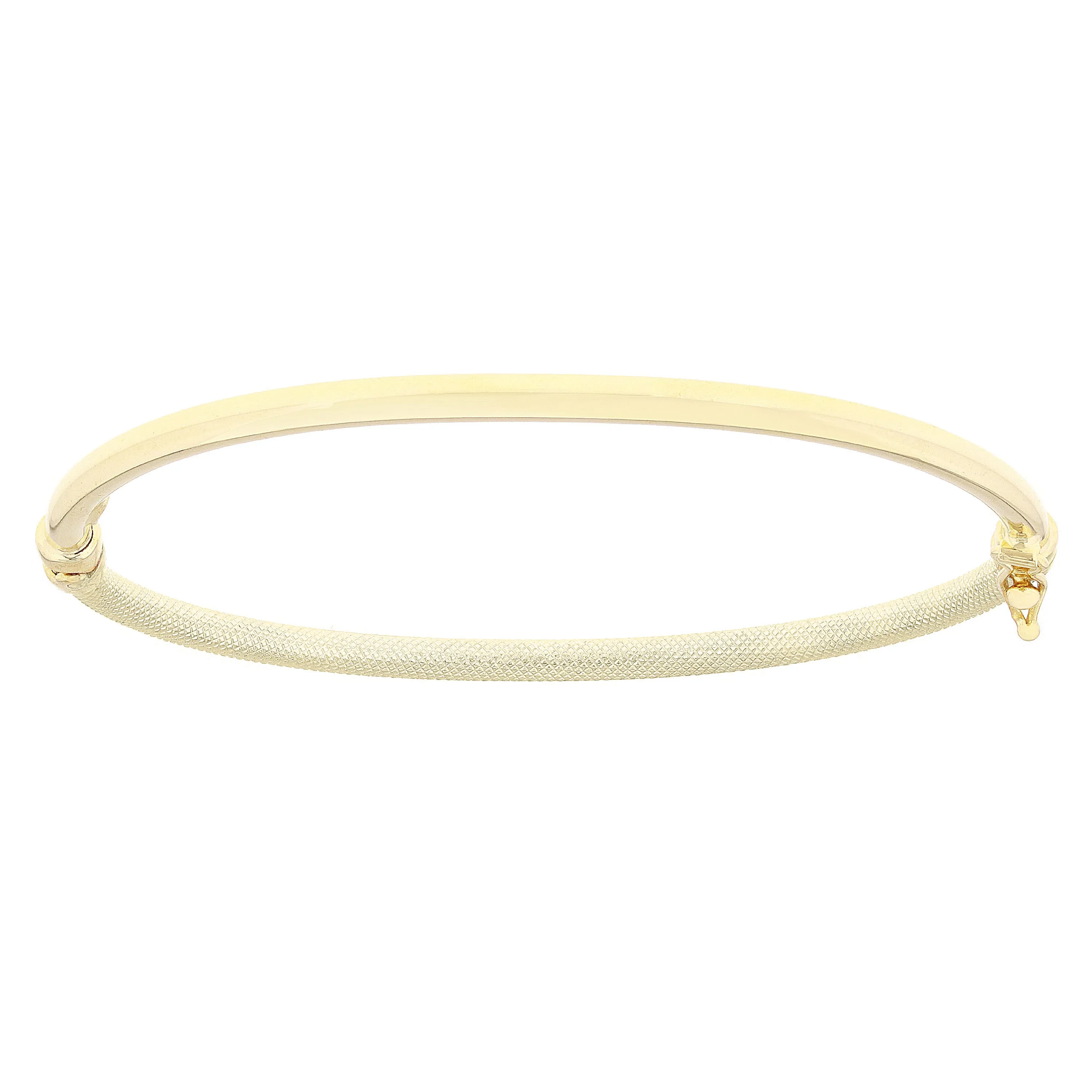 Italian 14k Yellow Gold Snare & Polished Hollow Tube Oval Bangle Bracelet 7" 3mm