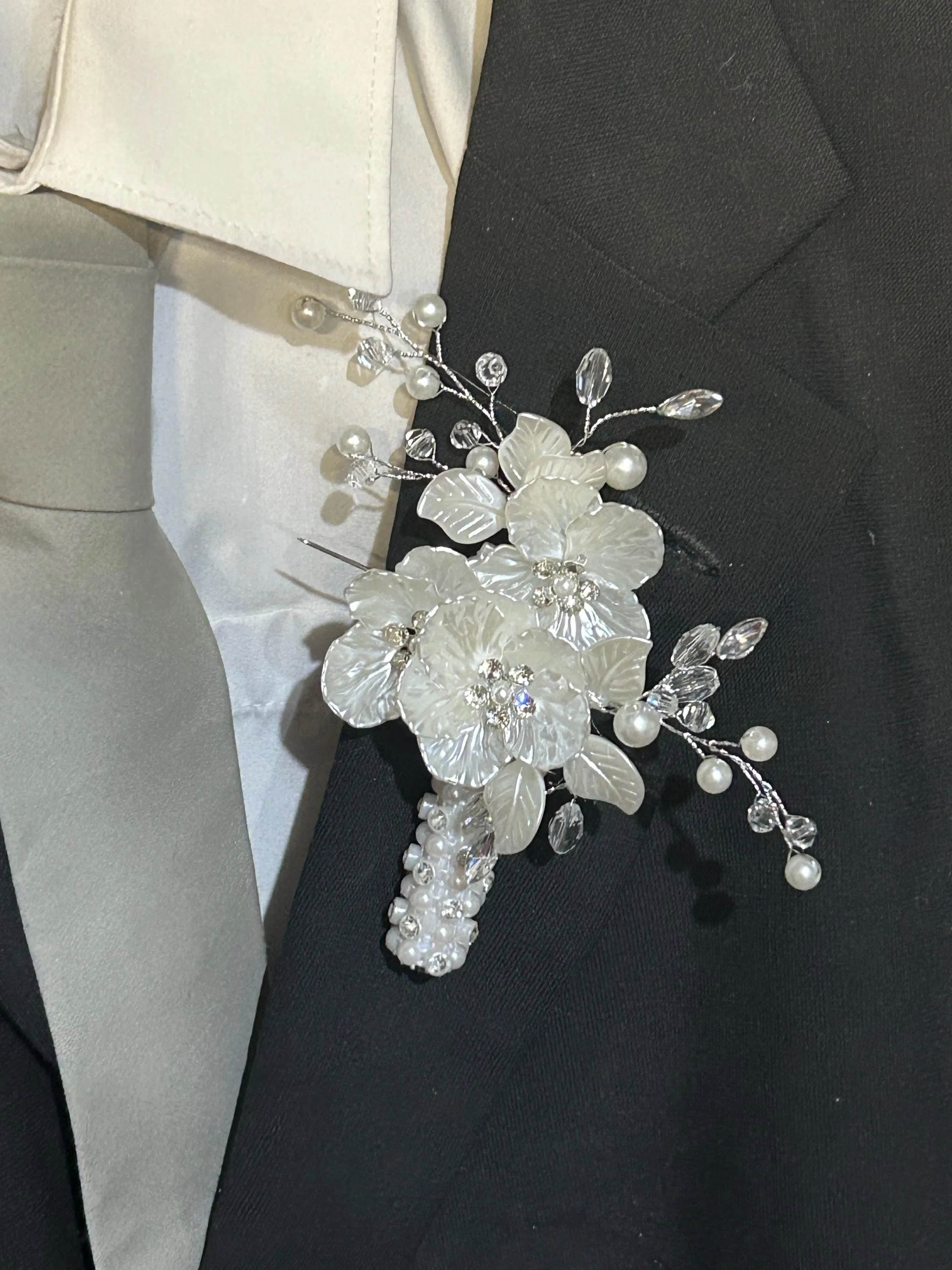 Ivory flower bouquet, rhinestone bridal flowers , any colour satin roses and pearls Luxury brides bouquet by Crystal Wedding UK