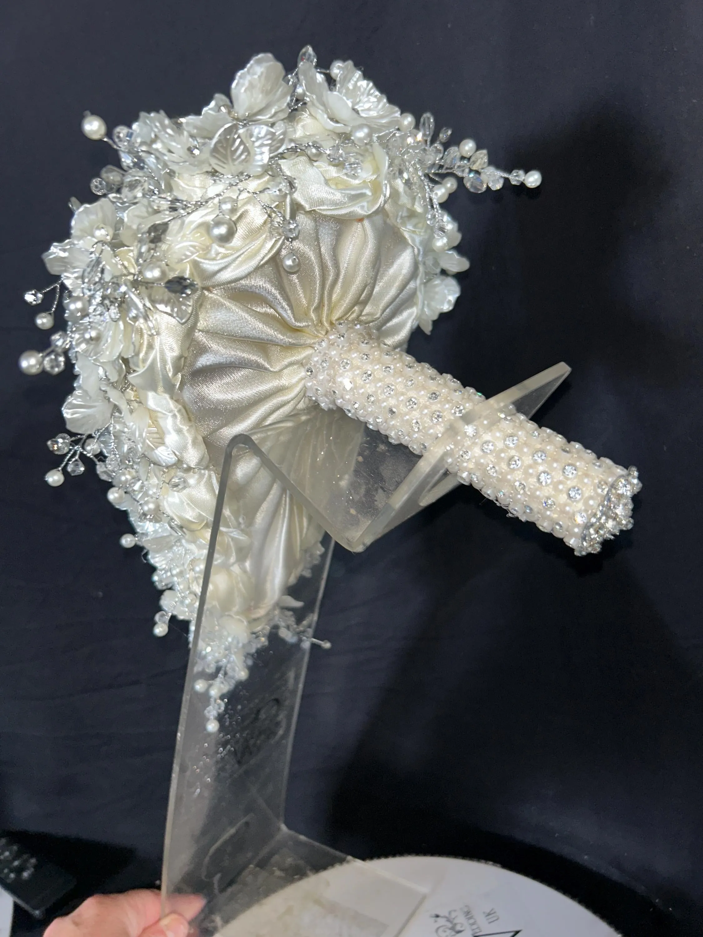 Ivory flower bouquet, rhinestone bridal flowers