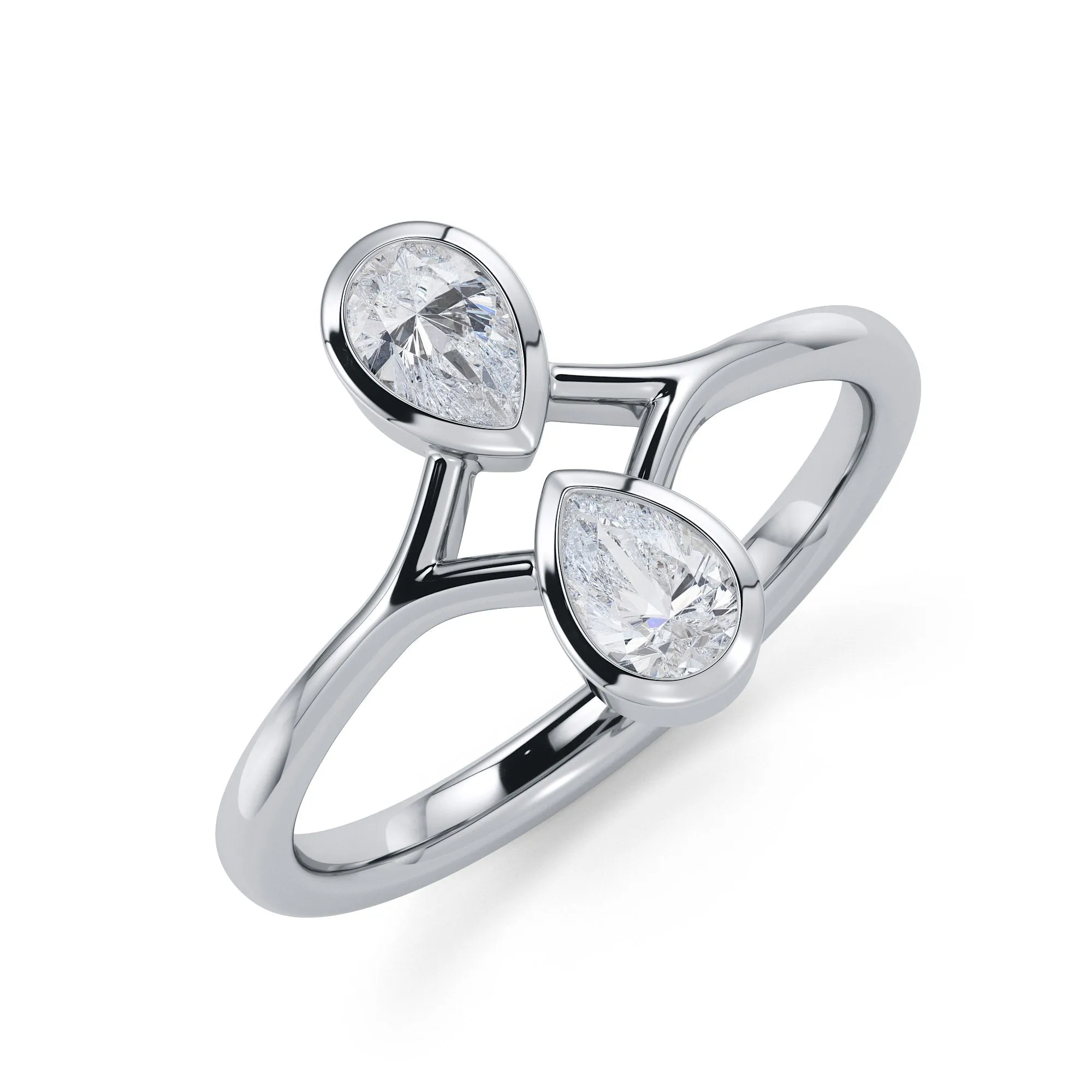 Izulu Twin Bezel Natural Pear Cut Diamond Engagement Ring