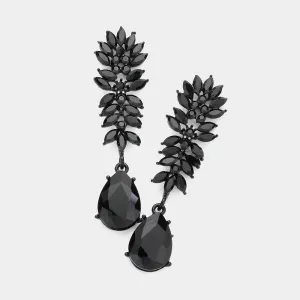 Jet Black Crystal Stone Cluster Dangle Pageant Earrings | Prom Earrings |  382451