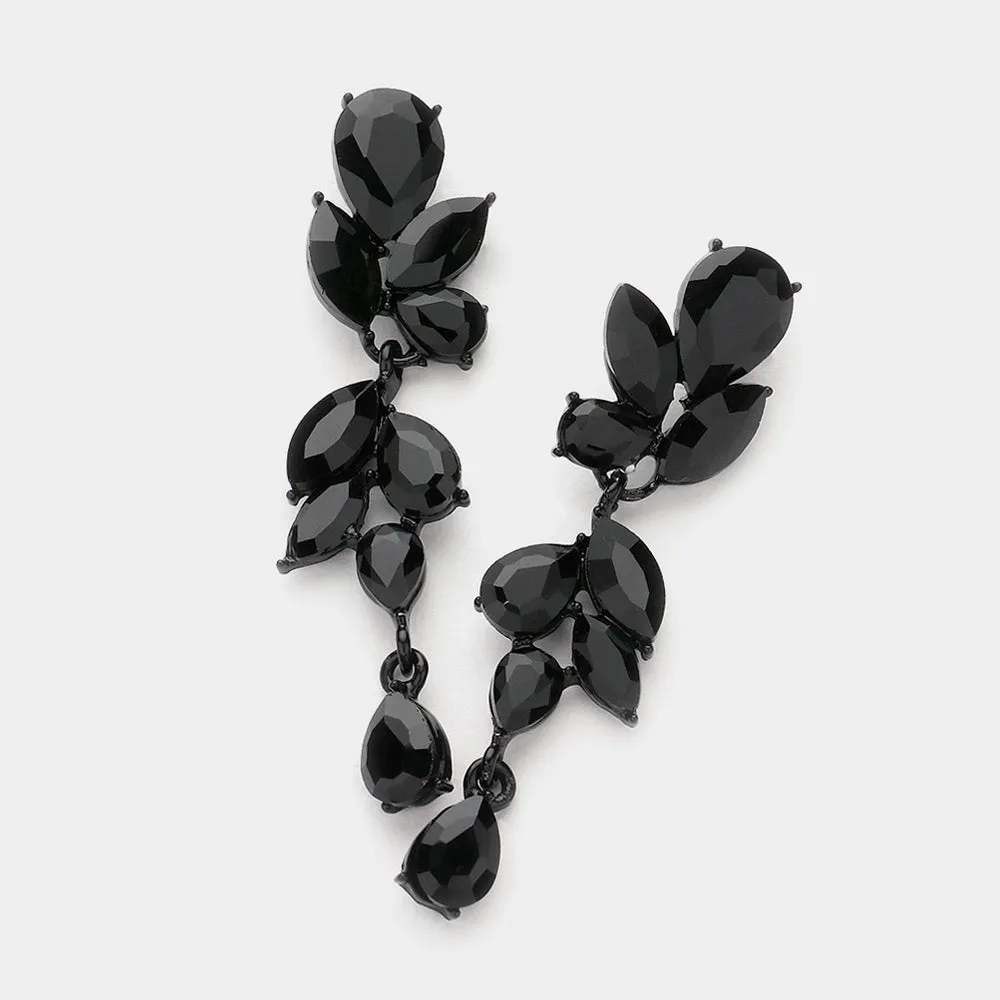 Jet Black Teardrop and Marquise Cluster Dangle Earrings | Pageant Jewelry | Prom Jewelry | 644379