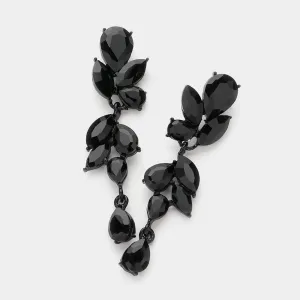 Jet Black Teardrop and Marquise Cluster Dangle Earrings | Pageant Jewelry | Prom Jewelry | 644379