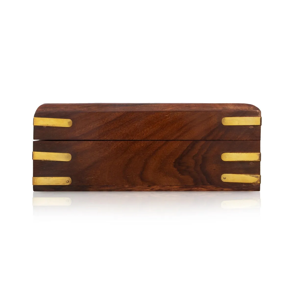 Jewel Box - 2.5 x 4 Inches | Leaf Design Storage Box/ Brass Work Kashmiri Design Wooden Box for Women/ 390 Gms
