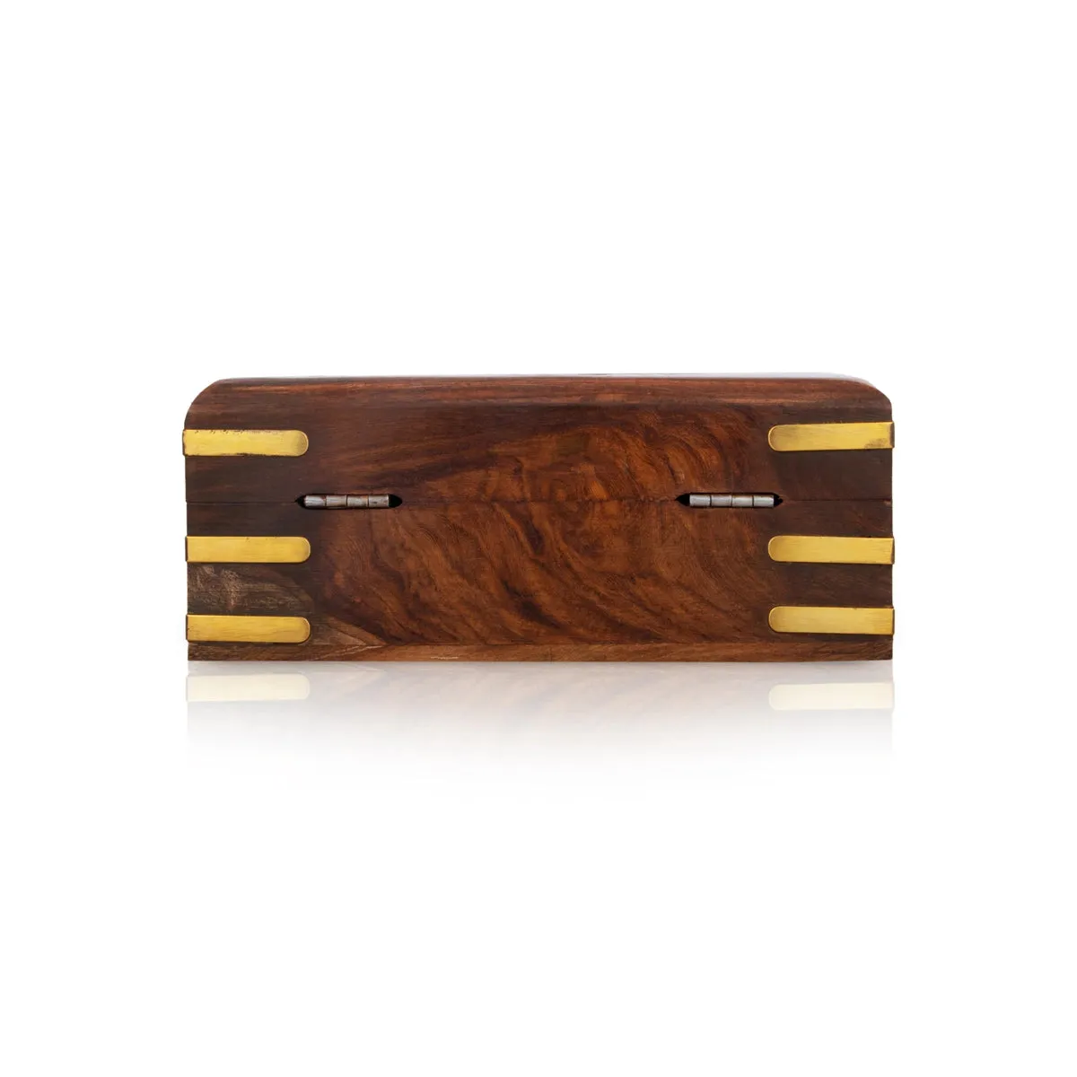 Jewel Box - 2.5 x 4 Inches | Leaf Design Storage Box/ Brass Work Kashmiri Design Wooden Box for Women/ 390 Gms