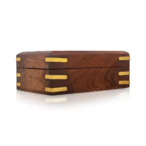 Jewel Box - 2.5 x 4 Inches | Leaf Design Storage Box/ Brass Work Kashmiri Design Wooden Box for Women/ 390 Gms