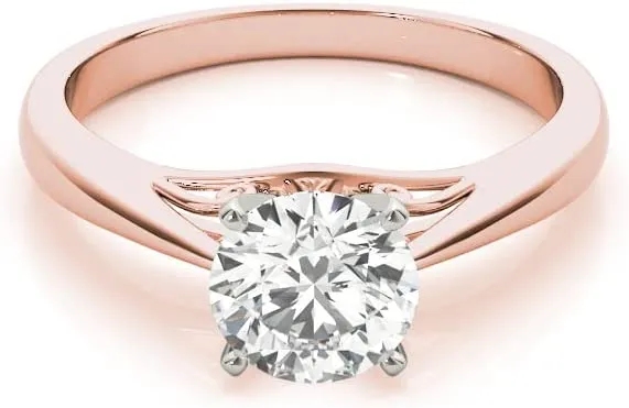 JewelMore 0.5 Carat & 1 Carat Certified 14K Round Solitaire Classice Engagement Ring for Women (I-J Color, I2-I3 Clarity)