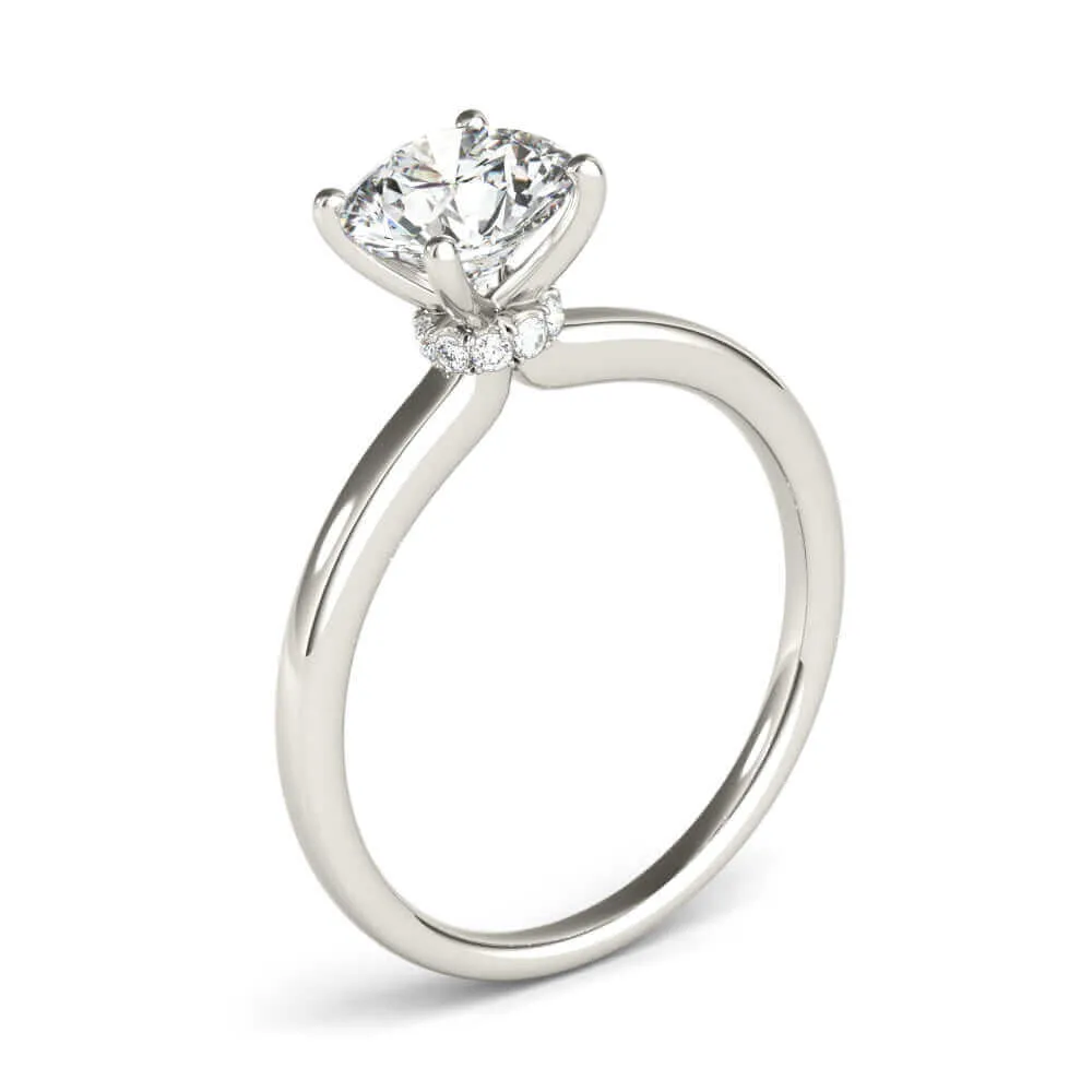 JewelMore 0.5 Carat & 1 Carat Certified 14K White Gold Hidden Halo Solitaire Round Cut Diamond Engagement Ring for Women ( I-J Color, I2-I3 Clarity)