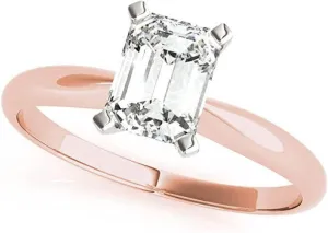 JewelMore 1/4ct Certified 18K-Rose Gold, White Gold & Yellow Gold Emerald-Cut Diamond Solitaire Engagement Ring (H-I/VS2-SI1)