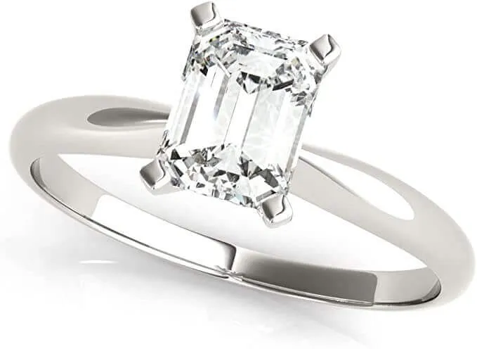 JewelMore 1/4ct Certified 18K-Rose Gold, White Gold & Yellow Gold Emerald-Cut Diamond Solitaire Engagement Ring (H-I/VS2-SI1)