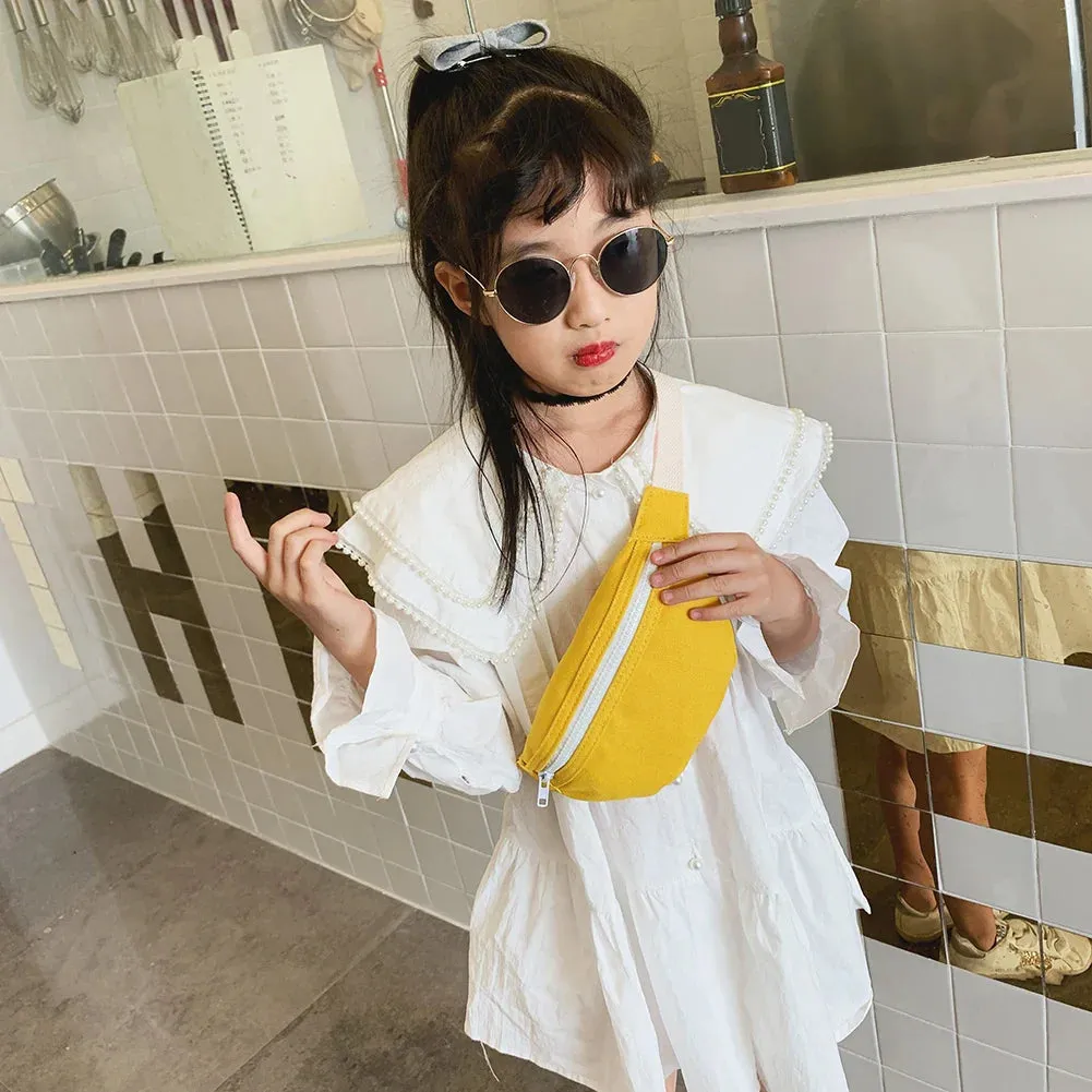 Kids Canvas Fanny Packs Fashion Solid Chest Bag Children Bum Belt Bags Girls Waist Bags Casual Crossbody Bags Shoulder Bags