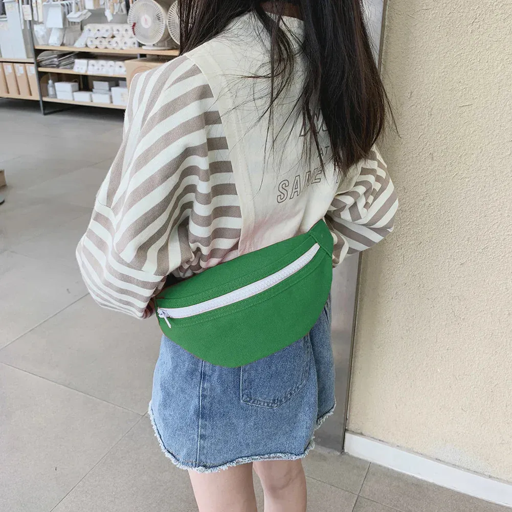 Kids Canvas Fanny Packs Fashion Solid Chest Bag Children Bum Belt Bags Girls Waist Bags Casual Crossbody Bags Shoulder Bags