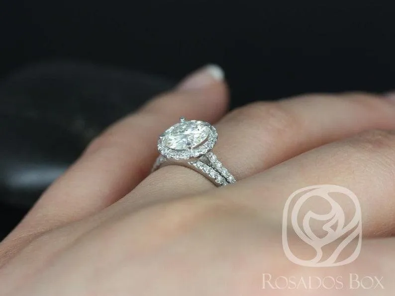 Kimberly 7.5mm 14kt White Gold Round Moissanite and Diamond Halo Bridal Set