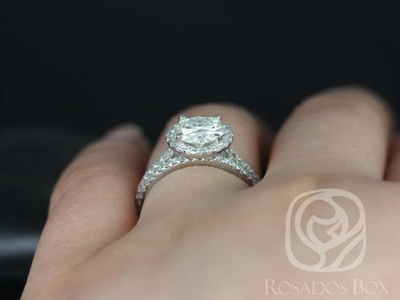 Kimberly 7.5mm 14kt White Gold Round Moissanite and Diamond Halo Bridal Set