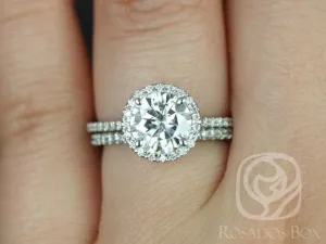 Kimberly 7.5mm 14kt White Gold Round Moissanite and Diamond Halo Bridal Set
