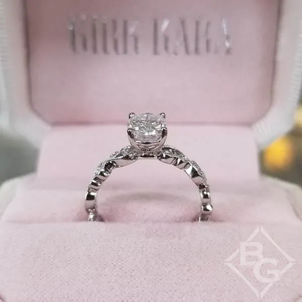 Kirk Kara "Angelique" Oval Cut Moissanite Center Scroll Work Engagement Ring
