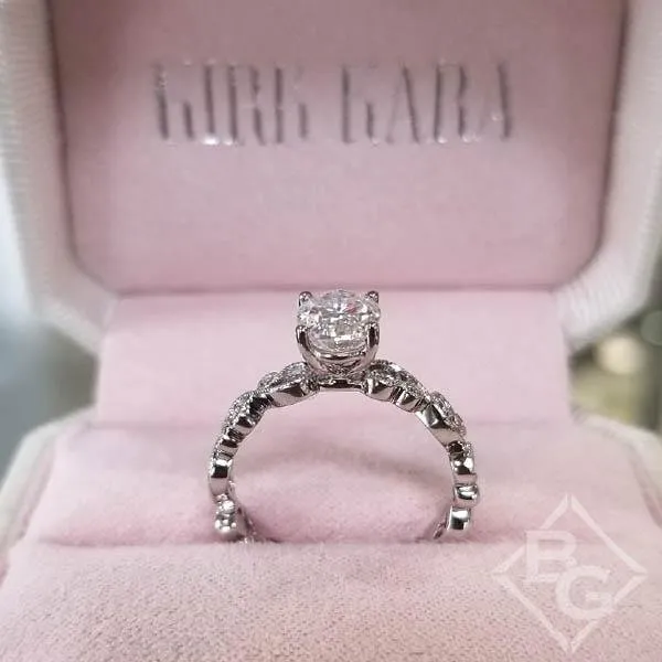 Kirk Kara "Angelique" Oval Cut Moissanite Center Scroll Work Engagement Ring