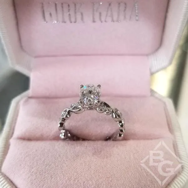 Kirk Kara "Angelique" Oval Cut Moissanite Center Scroll Work Engagement Ring