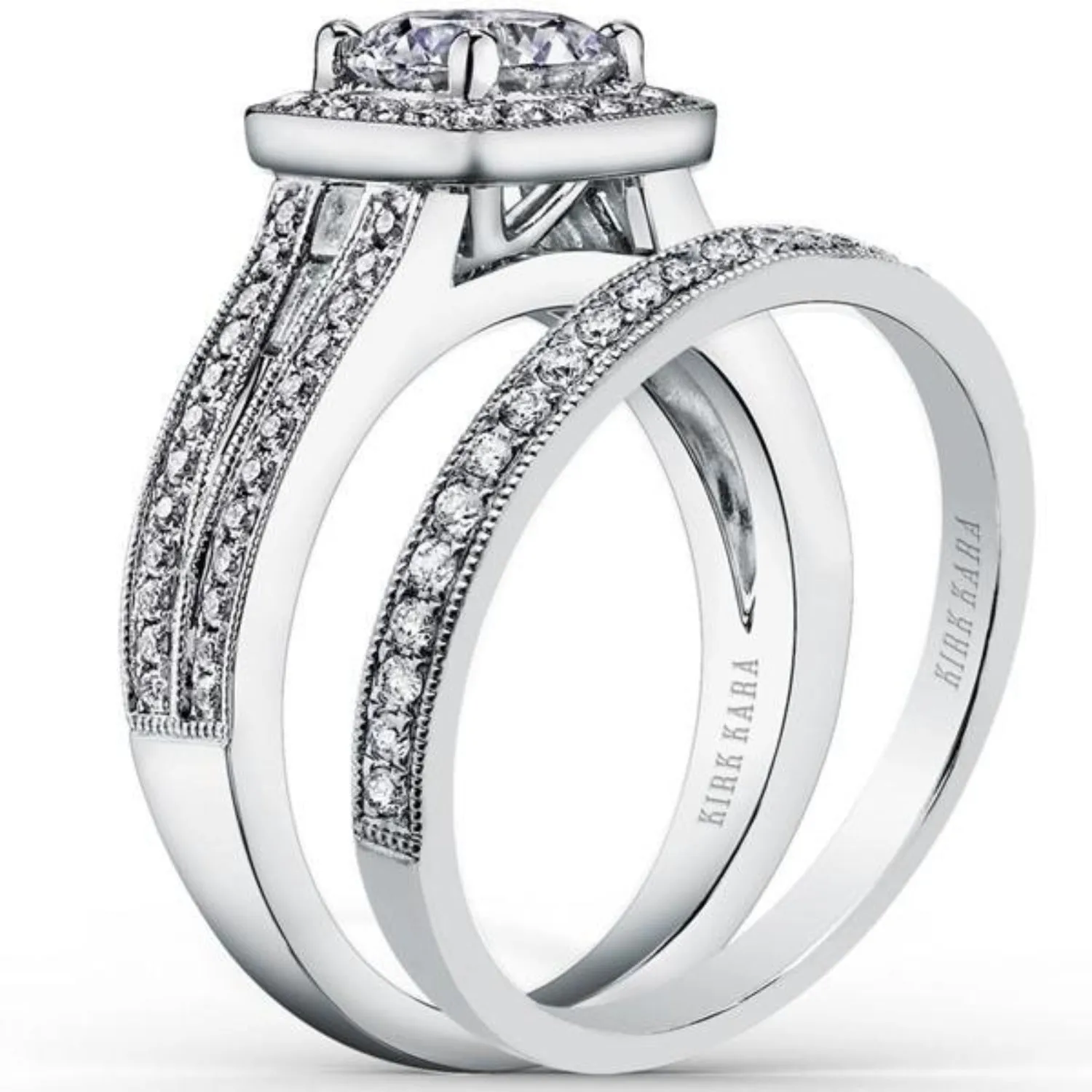 Kirk Kara "Carmella" Cushion Halo Vintage Style Diamond Engagement Ring
