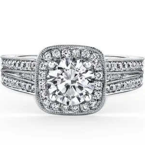Kirk Kara "Carmella" Cushion Halo Vintage Style Diamond Engagement Ring