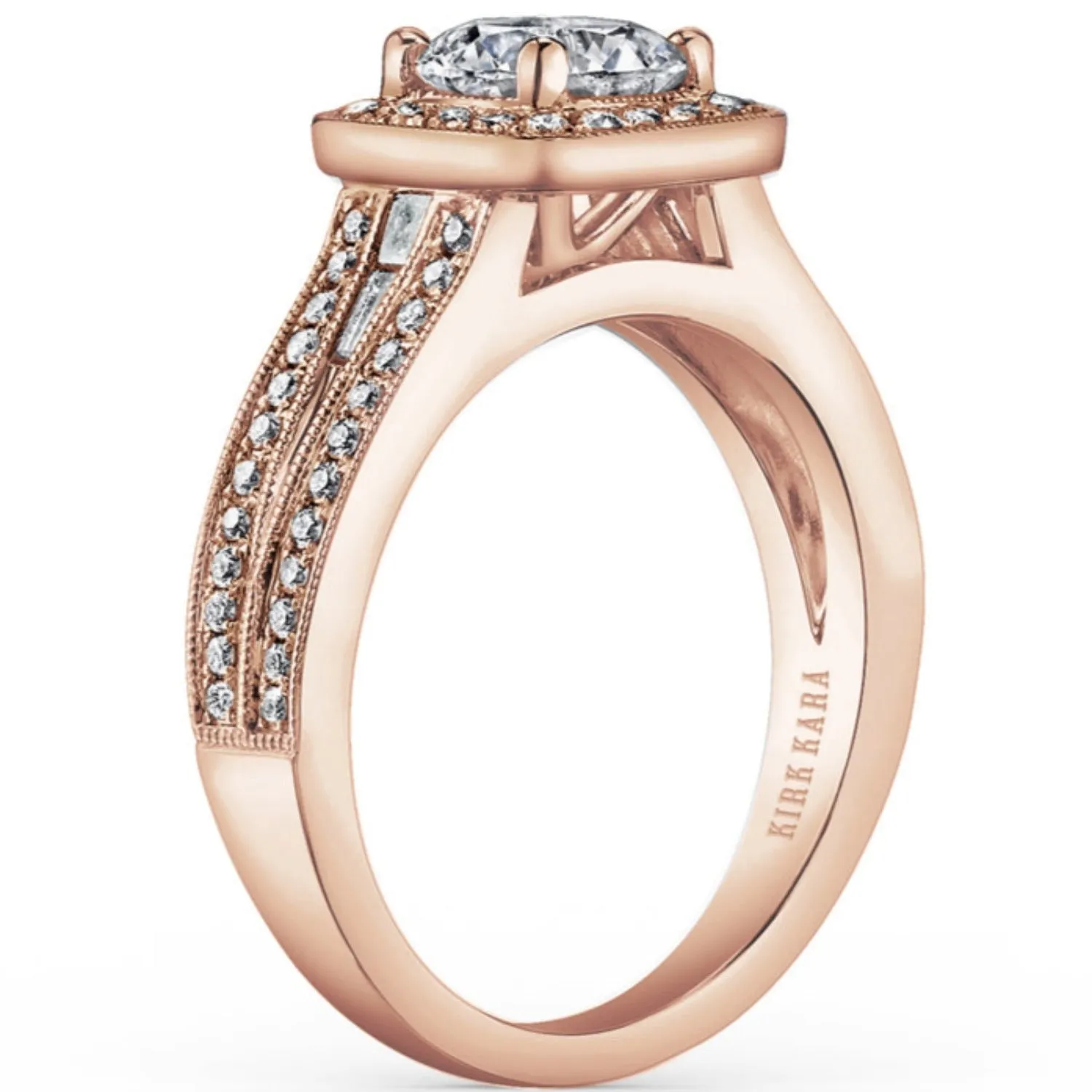 Kirk Kara "Carmella" Cushion Halo Vintage Style Diamond Engagement Ring