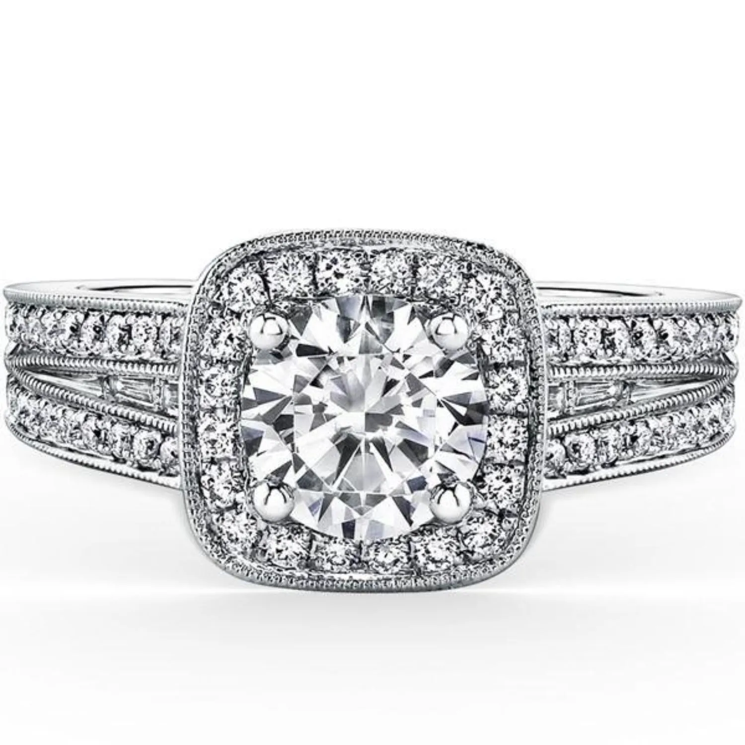 Kirk Kara "Carmella" Cushion Halo Vintage Style Diamond Engagement Ring