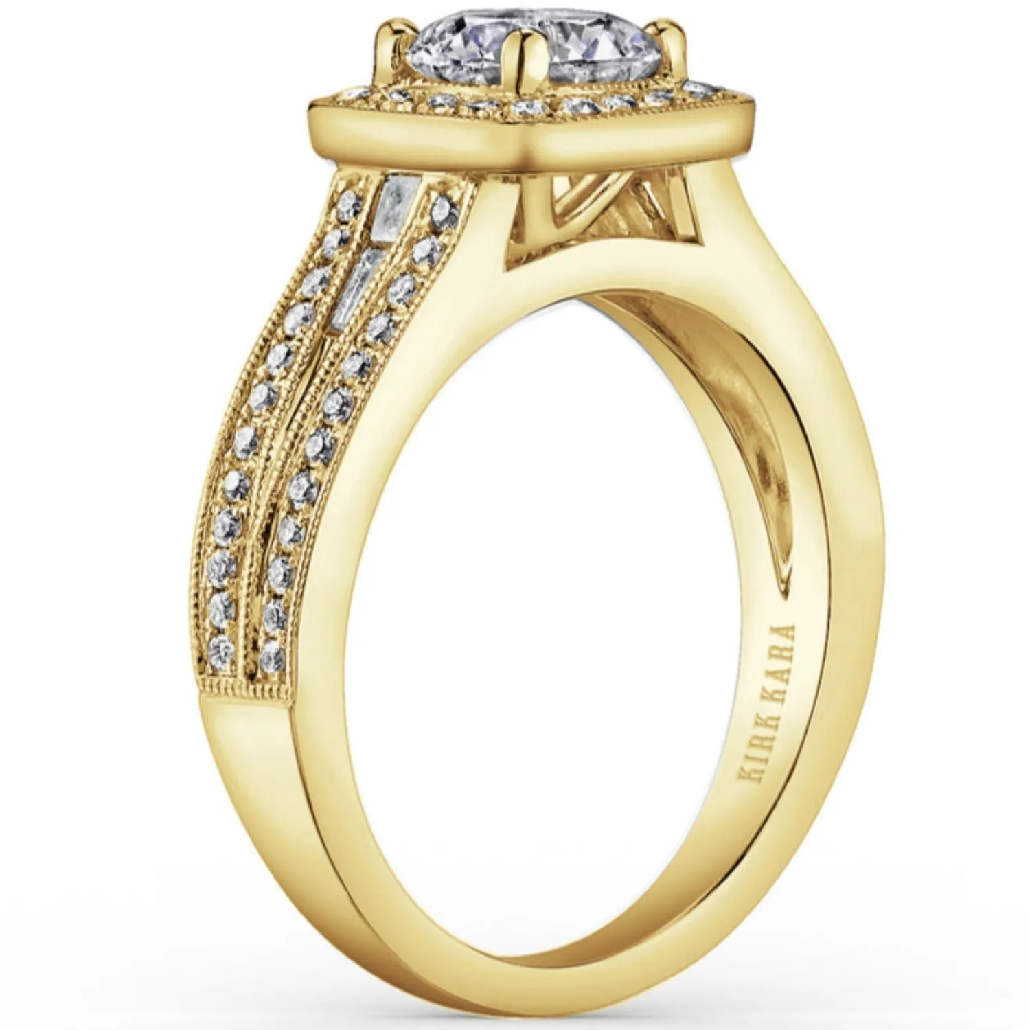 Kirk Kara "Carmella" Cushion Halo Vintage Style Diamond Engagement Ring