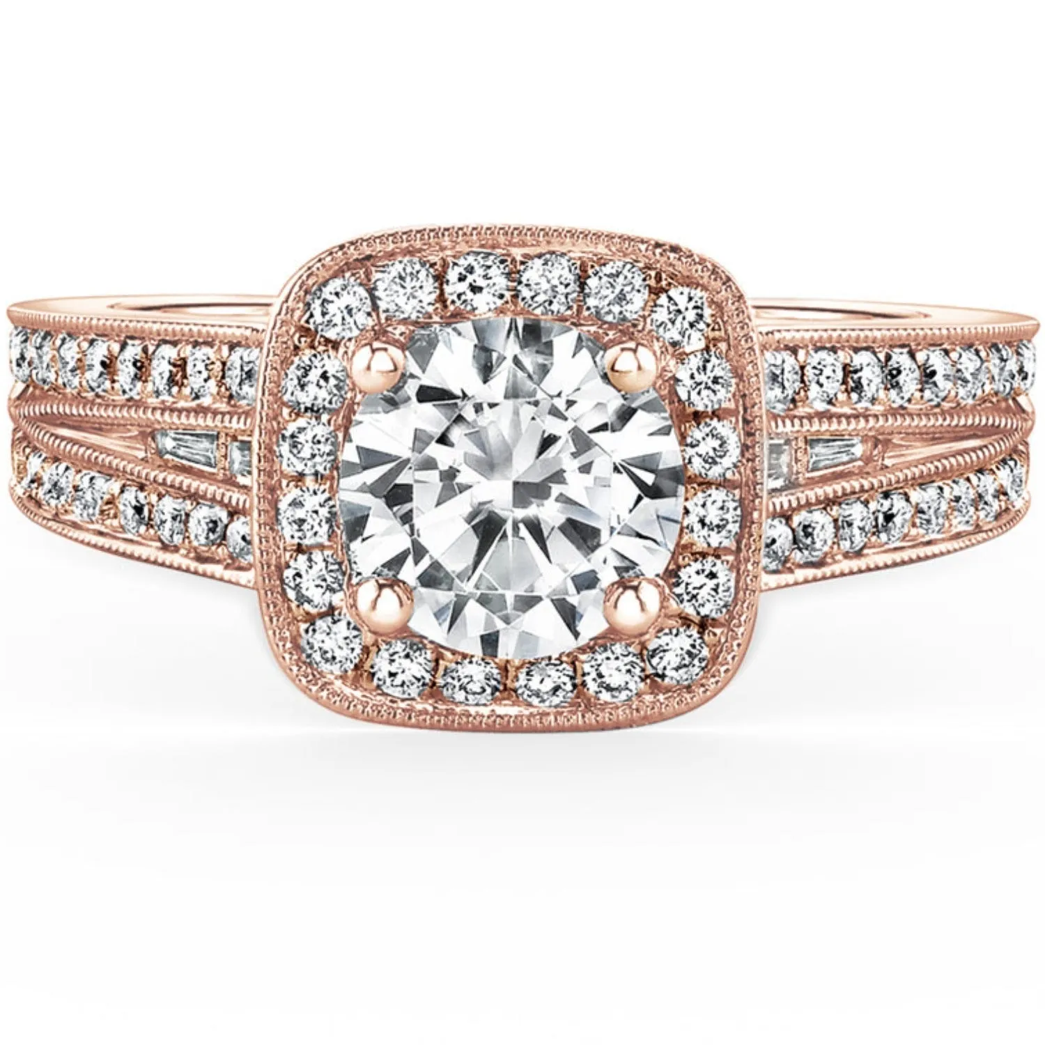Kirk Kara "Carmella" Cushion Halo Vintage Style Diamond Engagement Ring