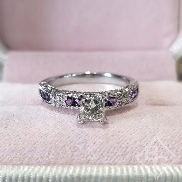 Kirk Kara "Charlotte" Princess Cut Purple Amethyst Diamond Engagement Ring