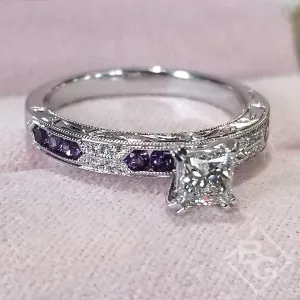 Kirk Kara "Charlotte" Princess Cut Purple Amethyst Diamond Engagement Ring