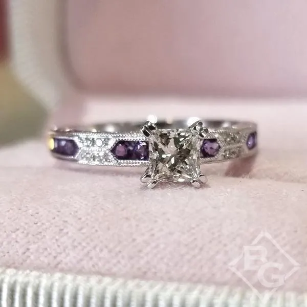 Kirk Kara "Charlotte" Princess Cut Purple Amethyst Diamond Engagement Ring