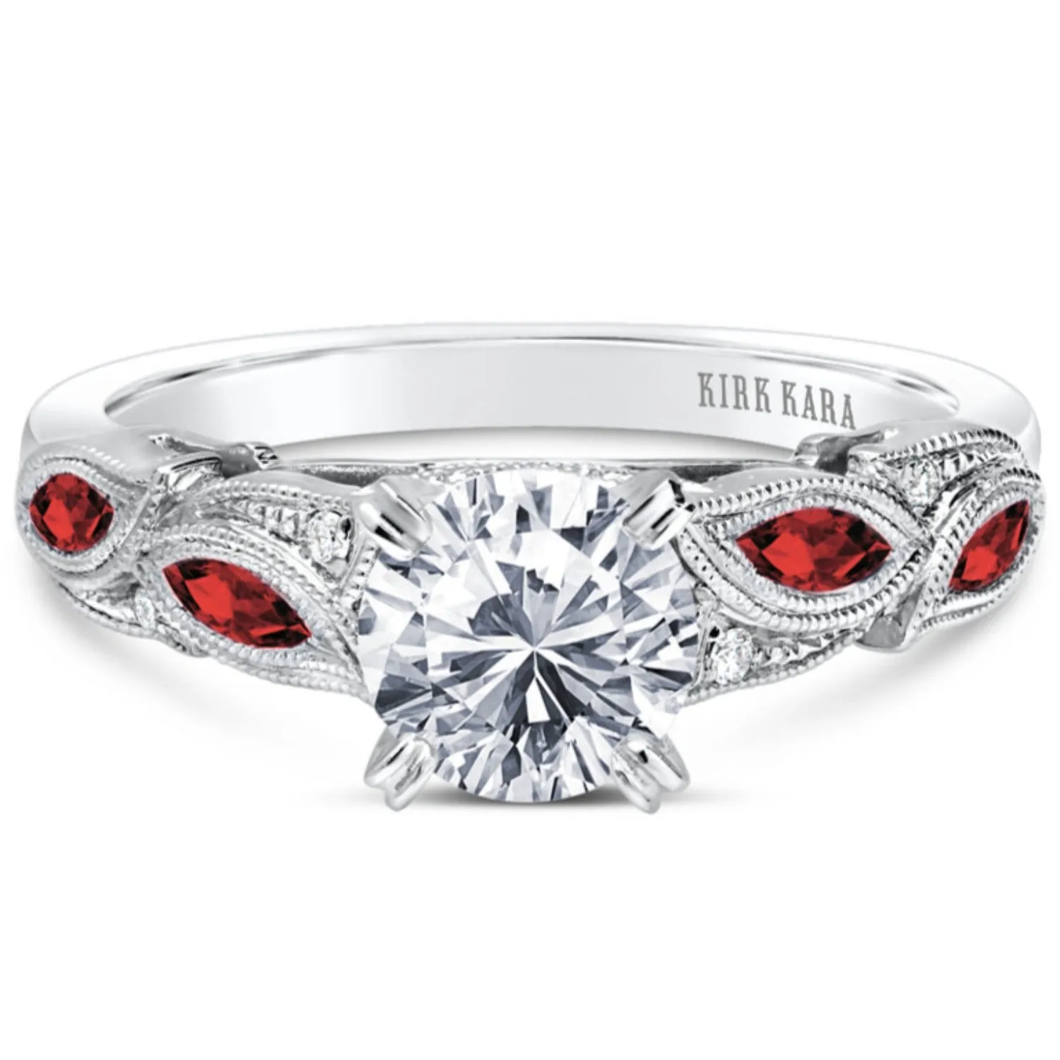 Kirk Kara "Dahlia" Marquise Cut Leaf Red Ruby Engagement Ring