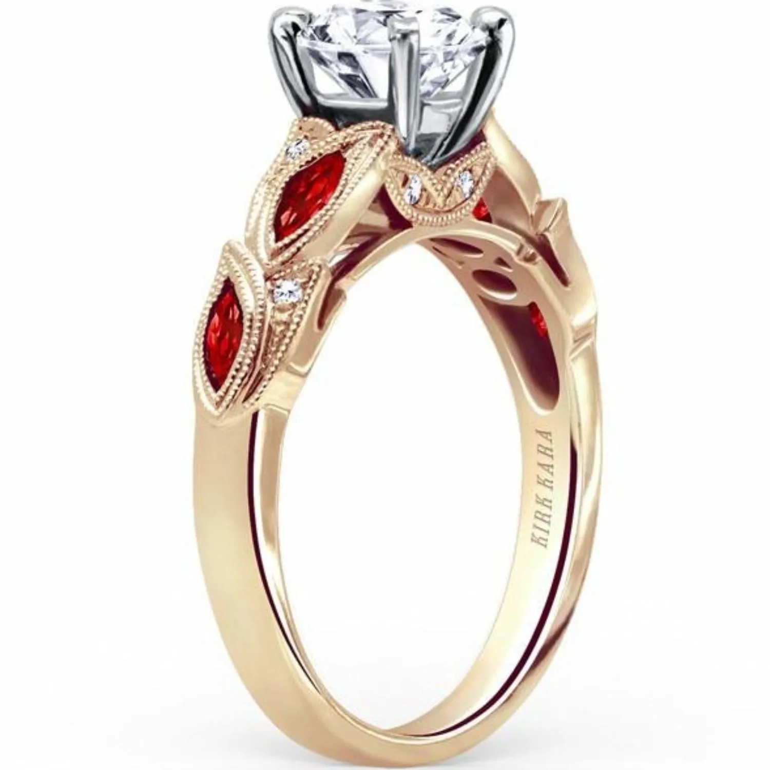 Kirk Kara "Dahlia" Marquise Cut Leaf Red Ruby Engagement Ring