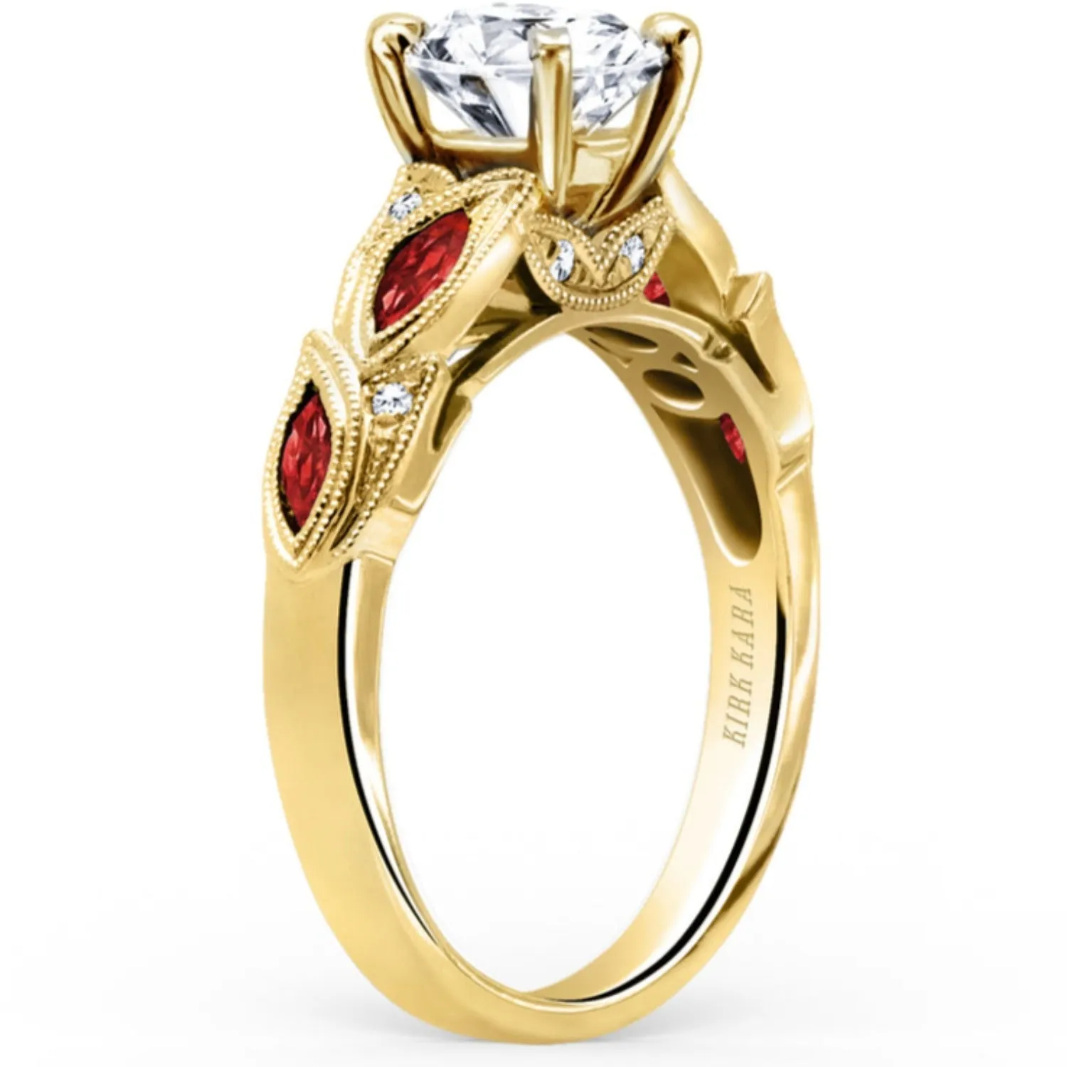 Kirk Kara "Dahlia" Marquise Cut Leaf Red Ruby Engagement Ring