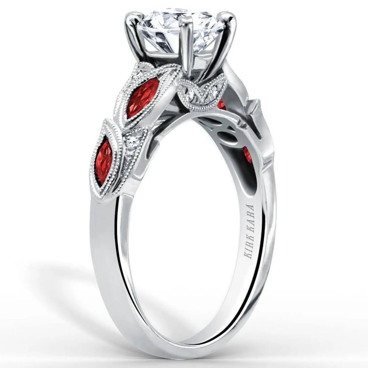 Kirk Kara "Dahlia" Marquise Cut Leaf Red Ruby Engagement Ring
