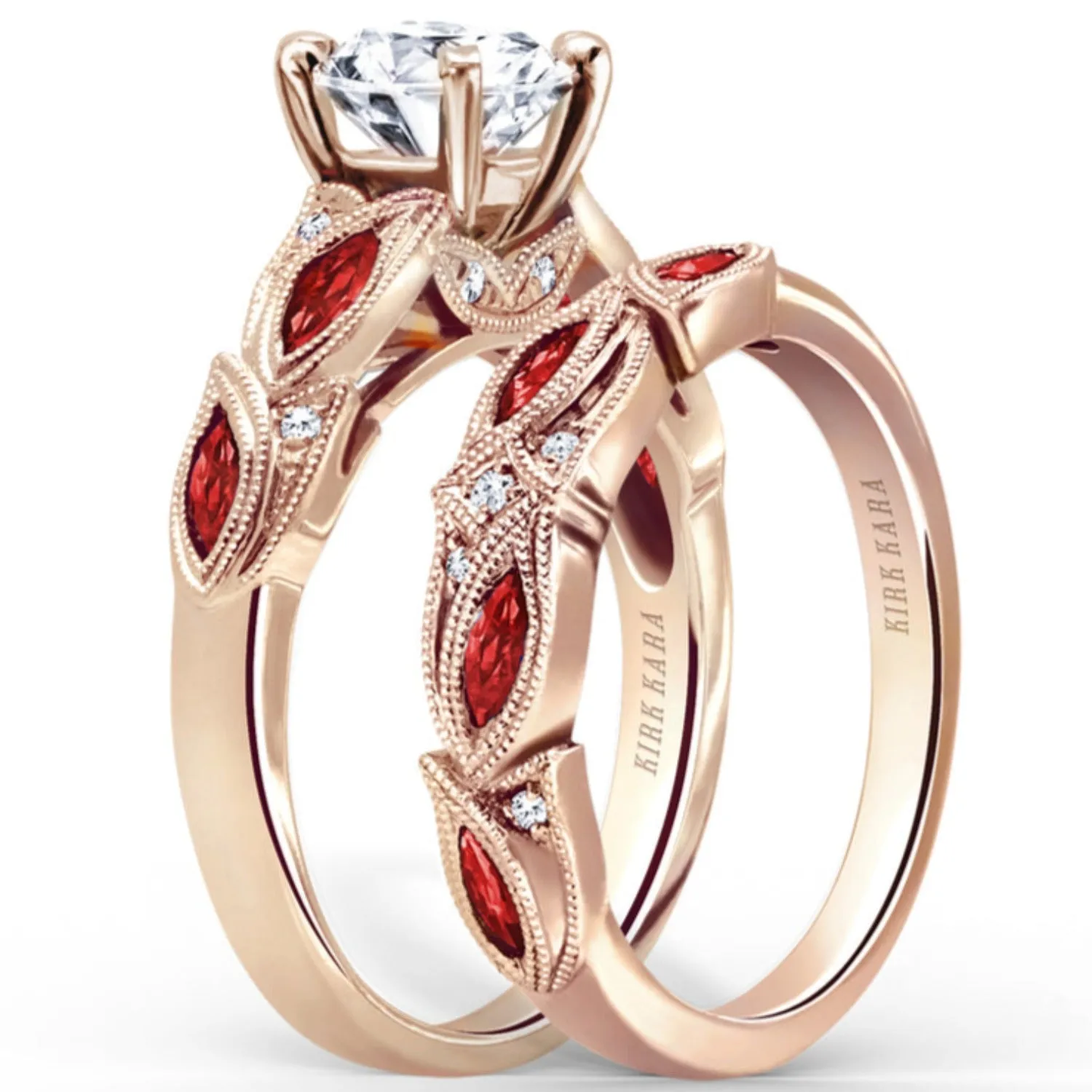 Kirk Kara "Dahlia" Marquise Cut Leaf Red Ruby Engagement Ring