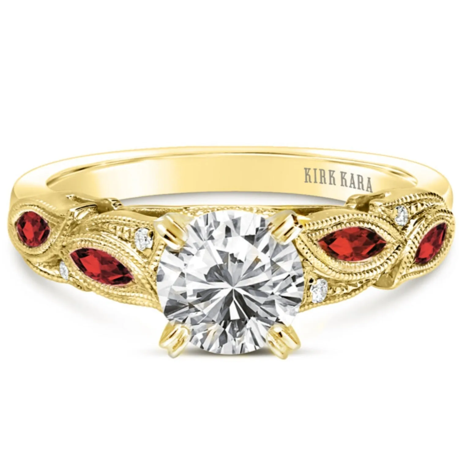 Kirk Kara "Dahlia" Marquise Cut Leaf Red Ruby Engagement Ring