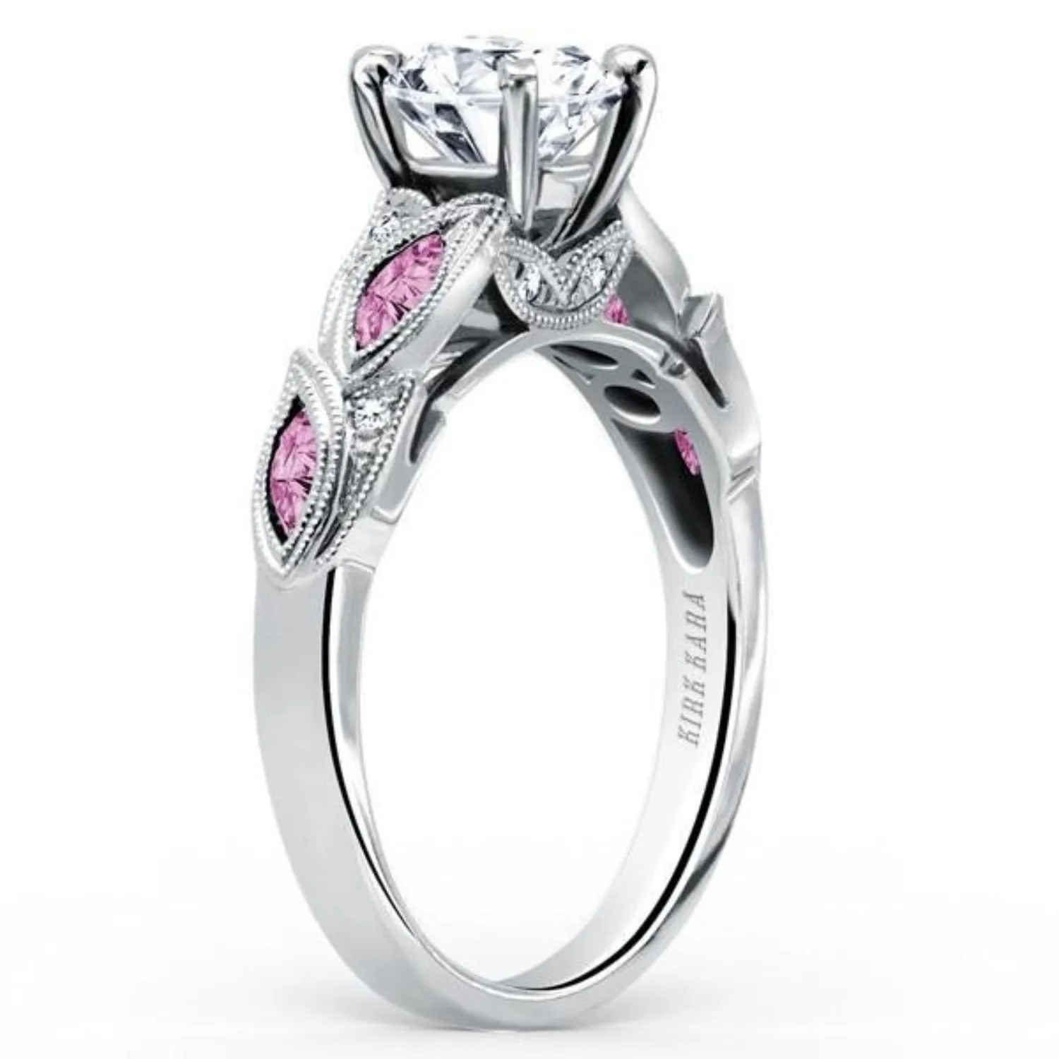 Kirk Kara "Dahlia" Marquise Cut Pink Sapphire Diamond Engagement Ring