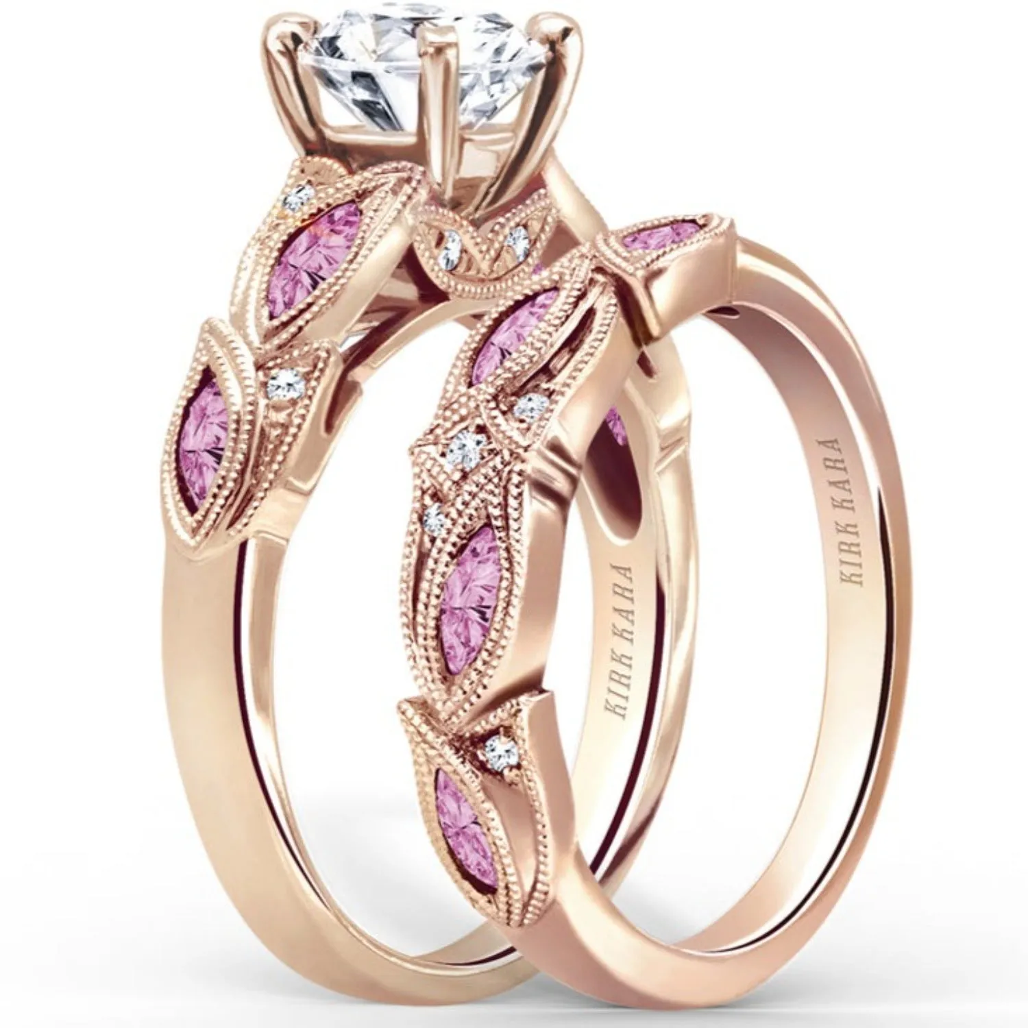 Kirk Kara "Dahlia" Marquise Cut Pink Sapphire Diamond Engagement Ring