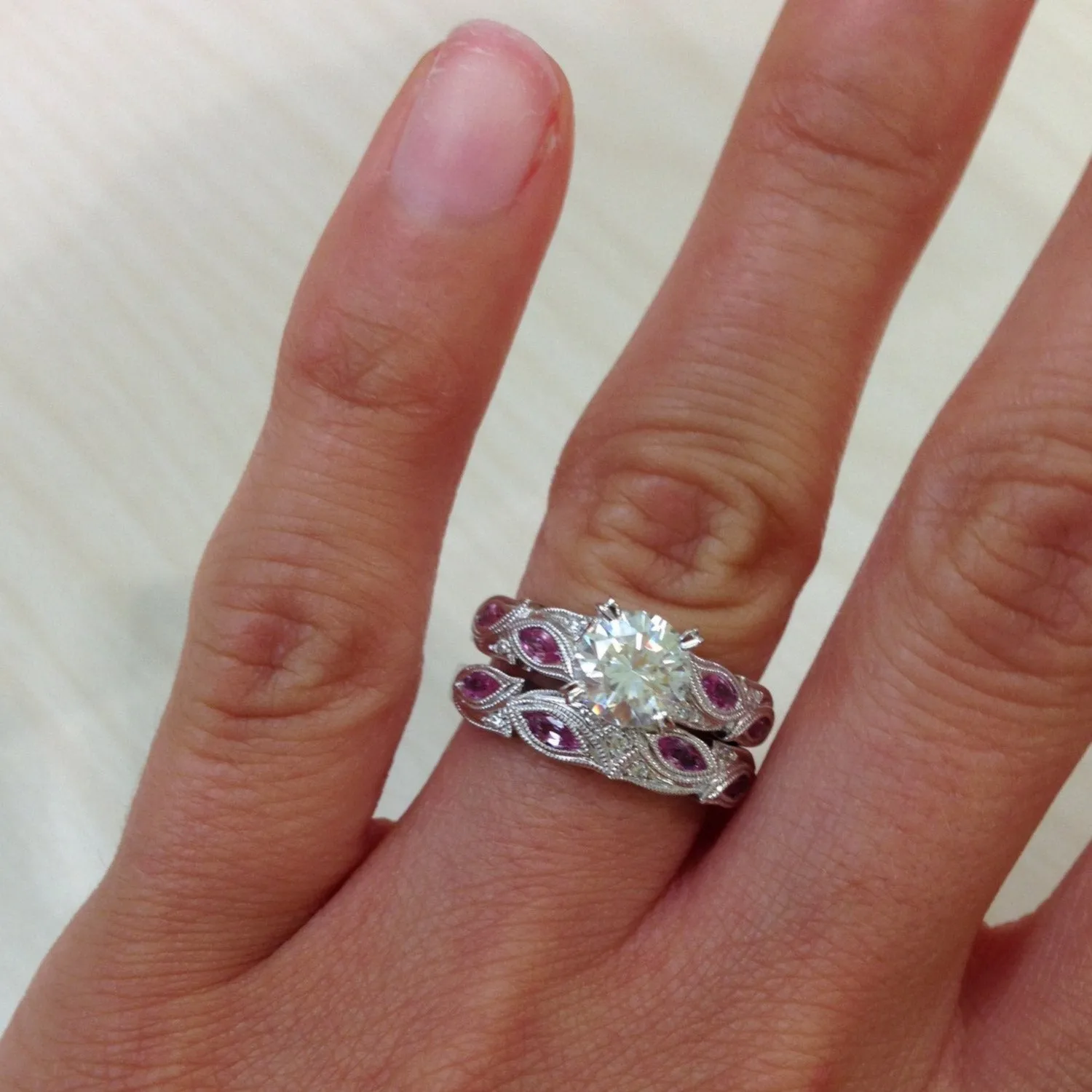 Kirk Kara "Dahlia" Marquise Cut Pink Sapphire Diamond Engagement Ring