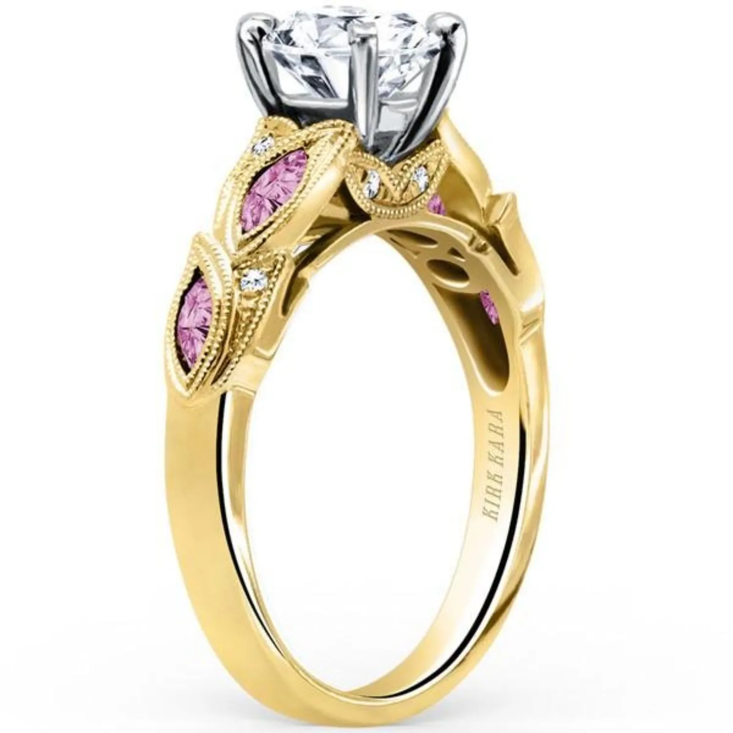 Kirk Kara "Dahlia" Marquise Cut Pink Sapphire Diamond Engagement Ring