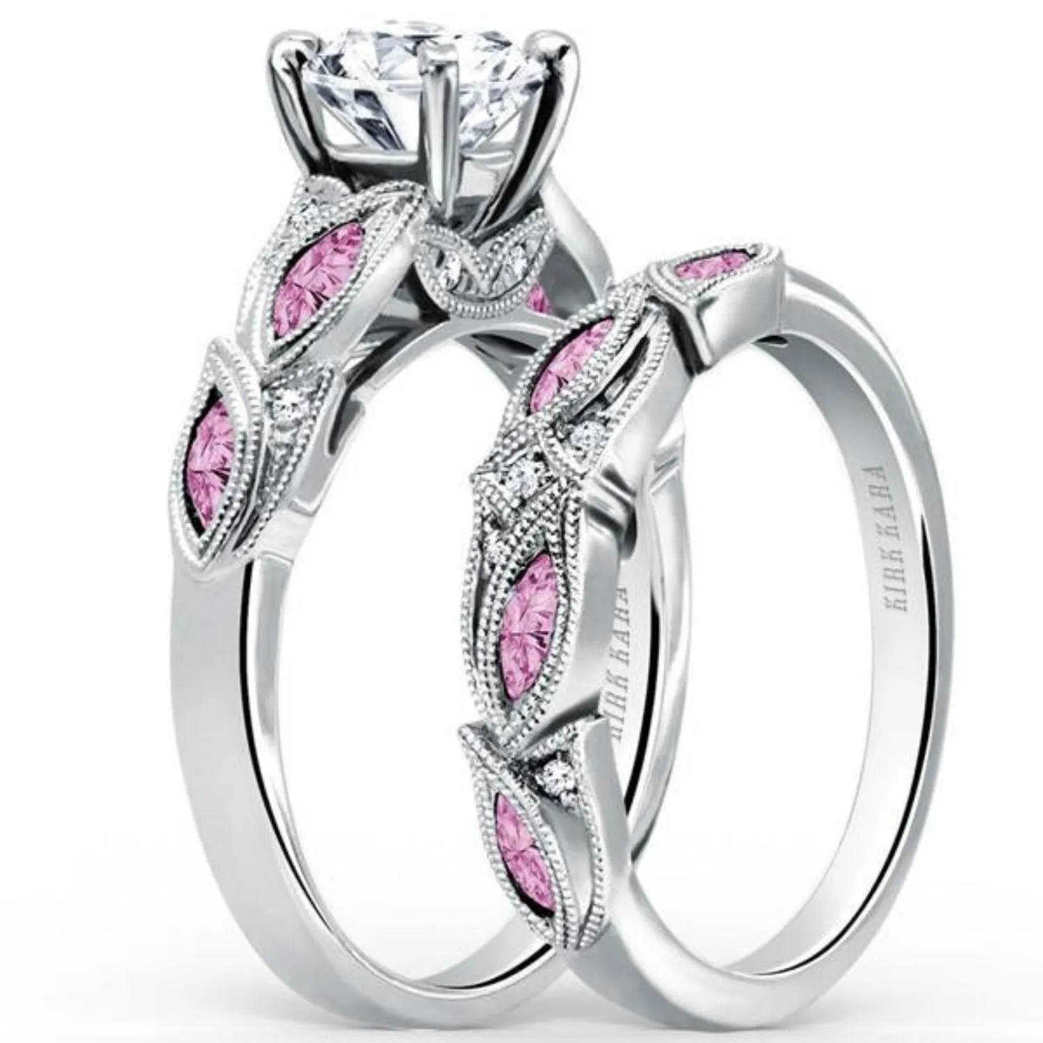 Kirk Kara "Dahlia" Marquise Cut Pink Sapphire Diamond Engagement Ring