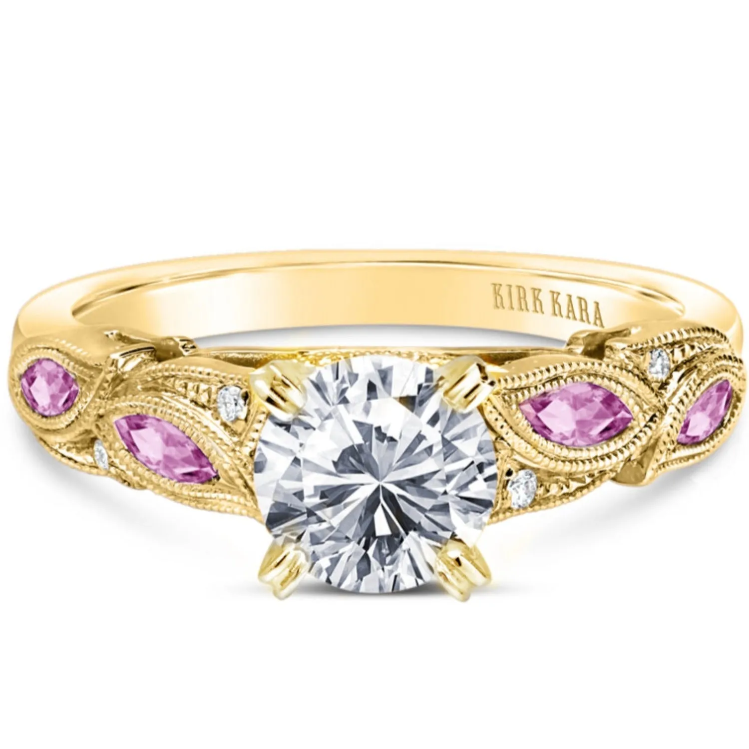 Kirk Kara "Dahlia" Marquise Cut Pink Sapphire Diamond Engagement Ring