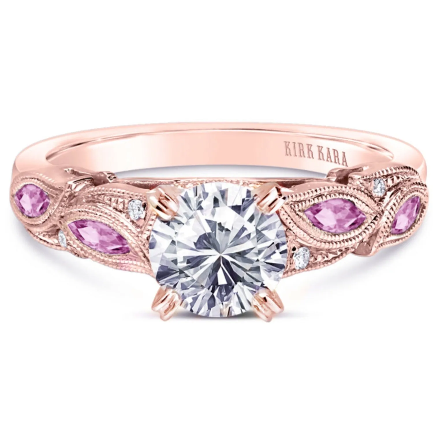 Kirk Kara "Dahlia" Marquise Cut Pink Sapphire Diamond Engagement Ring