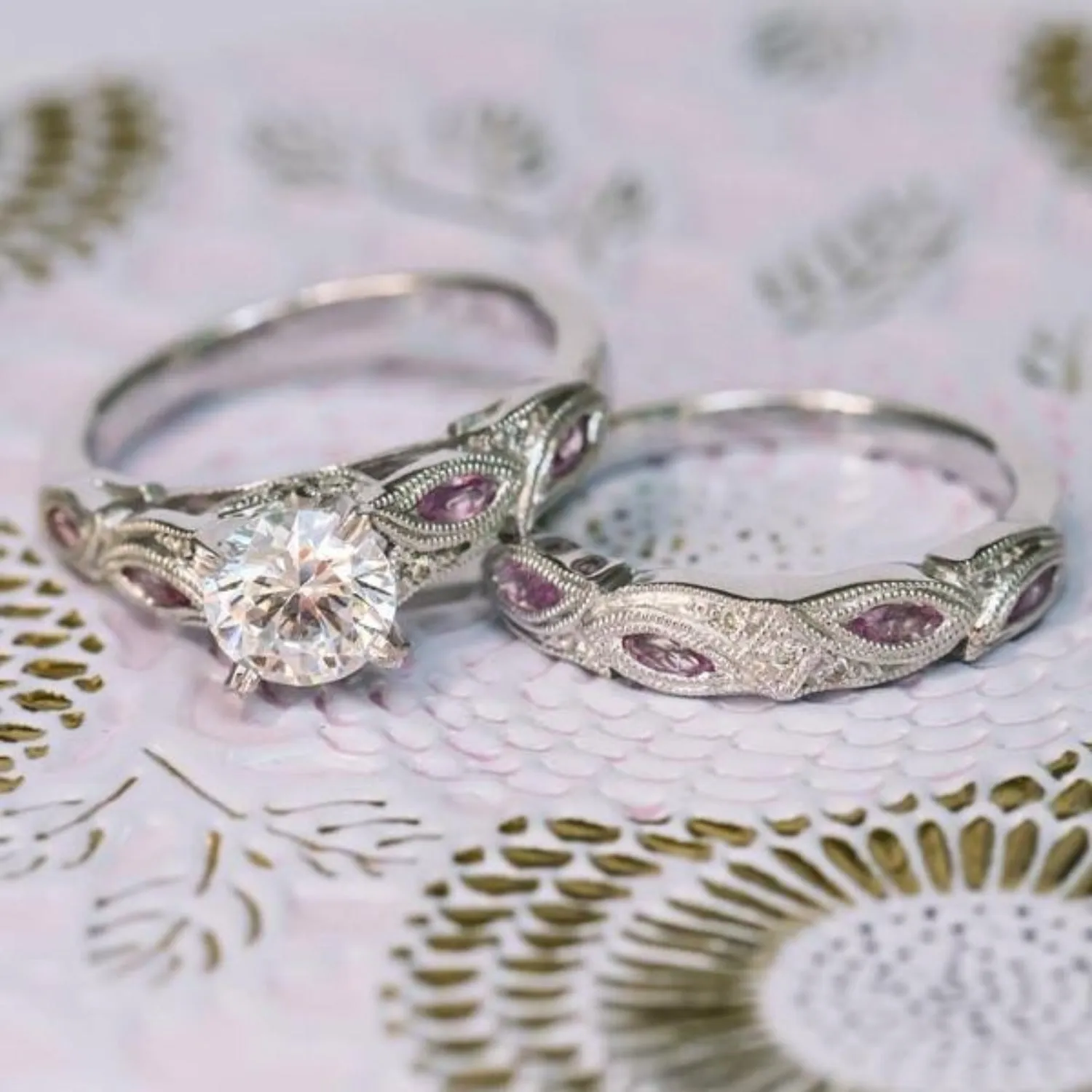 Kirk Kara "Dahlia" Marquise Cut Pink Sapphire Diamond Engagement Ring
